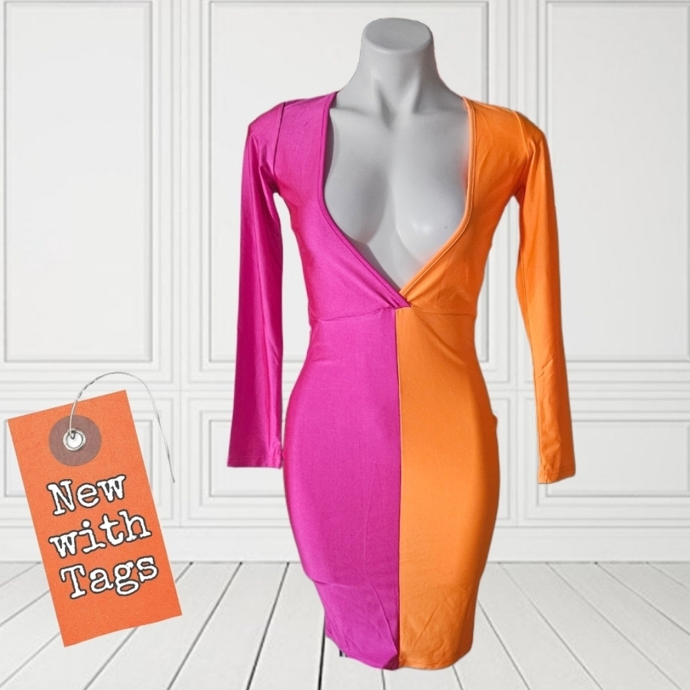 NWT/ Gamiss Colorblock Pink and Orange Women's Dress Small